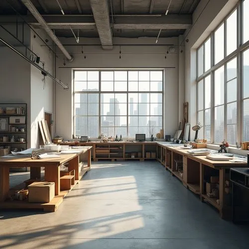 workbenches,workrooms,working space,workspaces,desks,sewing factory,workstations,athens art school,creative office,modern office,art academy,graphic design studio,study room,offices,workroom,assay office,work space,daylighting,atelier,schoolrooms,Photography,General,Realistic