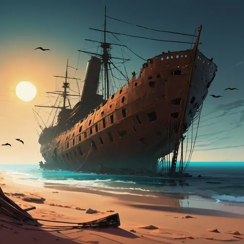 shipwreck,ship wreck,shipwrecked,sunken ship,aground,the wreck of the ship,Conceptual Art,Fantasy,Fantasy 02