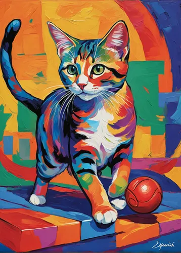 cat vector,calico cat,cat on a blue background,cartoon cat,skittles (sport),popart,tiger cat,kat,cats playing,pop art colors,artistic roller skating,cool pop art,aegean cat,cat european,animal sports,painting technique,marbles,nyan,cat portrait,cat,Conceptual Art,Oil color,Oil Color 25