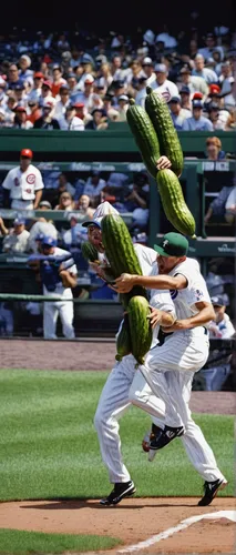 Create a suspenseful moment during a pickle race at an MLB game.,baseball positions,pitching,pitcher,length ball,baseball umpire,saint jacques nuts,baseball,umpire,hops,solid swing+hit,real celery,bat