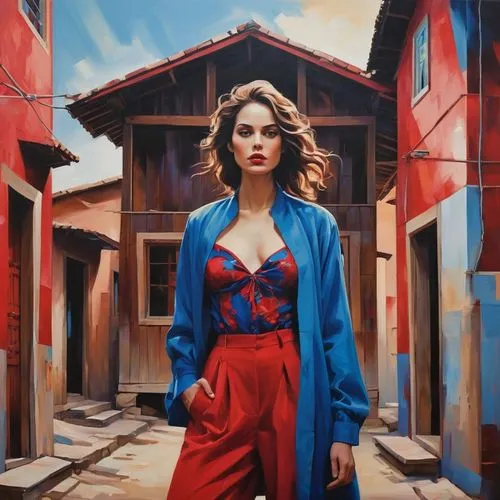 follieri,flamenca,man in red dress,lachapelle,oil painting on canvas,italian painter,jasinski,oil on canvas,mexican painter,world digital painting,kahlo,oil painting,city ​​portrait,photorealist,martindell,donsky,viveros,pittura,woman walking,lady in red,Illustration,Abstract Fantasy,Abstract Fantasy 10