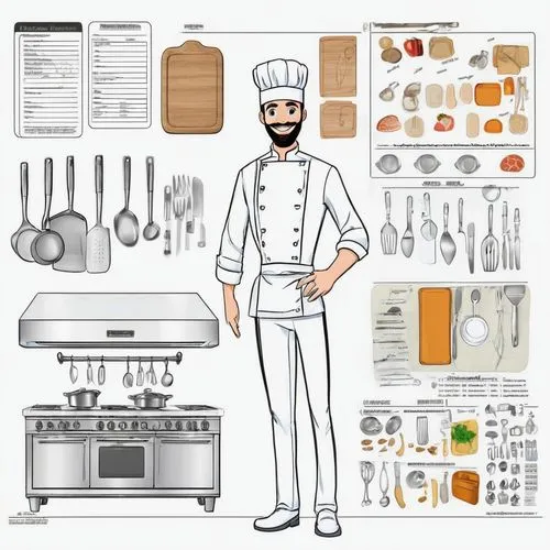 chef's uniform,baking equipments,chef hats,cookware and bakeware,kitchen tools,chef,men chef,chef's hat,cooking book cover,kitchen equipment,pastry chef,chef hat,baking tools,chefs kitchen,food preparation,cooking utensils,kitchenware,food and cooking,bakery products,mediterranean cuisine,Unique,Design,Character Design