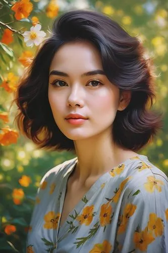 vietnamese woman,portrait background,world digital painting,asian woman,girl in flowers,romantic portrait,autumn background,flower painting,digital painting,photo painting,fantasy portrait,oil painting on canvas,mulan,oil painting,oriental painting,beautiful girl with flowers,autumn chrysanthemum,japanese woman,vietnamese,girl portrait,Art,Artistic Painting,Artistic Painting 22