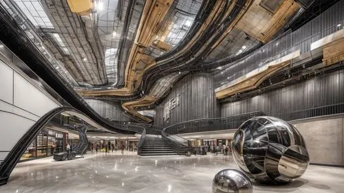 futuristic art museum,mercedes-benz museum,the dubai mall entrance,futuristic architecture,spirit of ecstasy,artscience museum,hudson yards,autostadt wolfsburg,winding staircase,archidaily,universal e