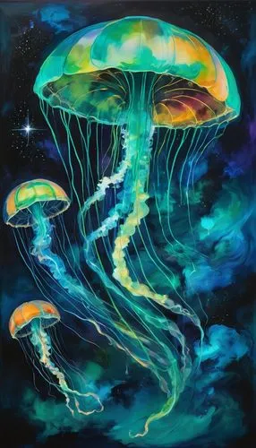 mushroom landscape,ufos,psilocybin,shrooms,ufo,jellyfish collage,jellyfish,mushrooms,cubensis,dmt,psilocybe,hallucinogen,lenticular,psychedelic,motherships,ufo interior,hallucinogens,mushroom island,ayahuasca,supernovas,Conceptual Art,Oil color,Oil Color 20