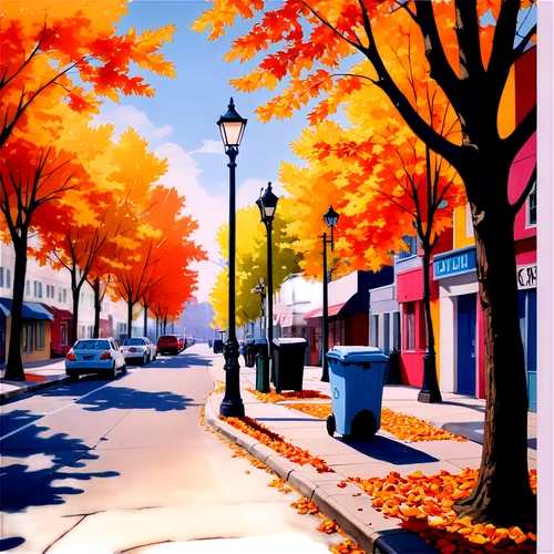 autumn scenery,autumn background,autumn day,one autumn afternoon,fall landscape,ohio paint street chillicothe,fall foliage,autumn landscape,autumn walk,autumn morning,autumn colouring,fall leaves,streetsville,autumns,autumn,autumn frame,photo painting,the autumn,autumn season,street lamps,Illustration,Retro,Retro 06