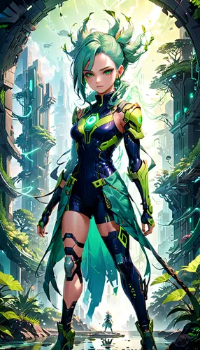 background ivy,meteora,aqua,wiz,green aurora,medusa gorgon,patrol,elza,tiber riven,navi,vocaloid,emerald,swordswoman,medusa,game illustration,summoner,gara,cyber,venera,ivy,Anime,Anime,General