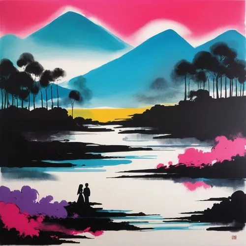 couple silhouette,landscape background,tropics,purple landscape,silhouette art,loving couple sunrise,Unique,3D,Toy