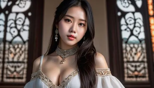 ultra detailed 8k, ultra-realistic, Artwork, Spotlight, cinematic lighting, photoreaslistic, detailed eyes, hyper-realistic portrait Melissa, a 20 year old Korean model, huge breasts, curvy body, long