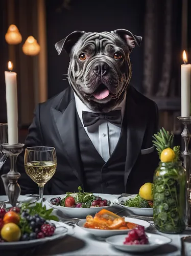 romantic dinner,caterer,continental bulldog,dinner party,formal guy,animals play dress-up,the french bulldog,fine dining,fine dining restaurant,dinner for two,wedding banquet,old english bulldog,fancy,table setting,exclusive banquet,dog-photography,dog photography,bulldog,businessman,renascence bulldogge,Photography,Documentary Photography,Documentary Photography 14