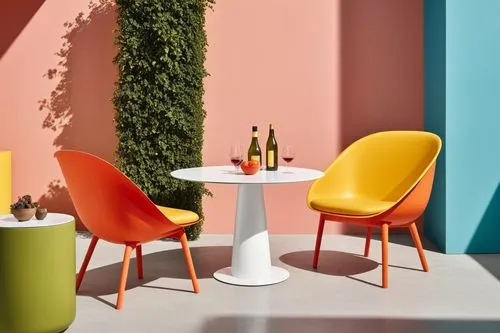 add beverages and plants on the item.,several chairs and tables sitting near some bushes,outdoor table and chairs,vitra,cappellini,patio furniture,kartell,mahdavi,Photography,General,Realistic