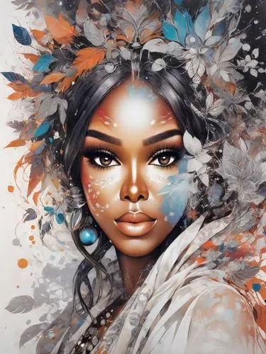 fantasy portrait,geisha,girl in a wreath,fantasy art,jasmine blossom,geisha girl,flower fairy,world digital painting,bjork,flower painting,blossom,wreath of flowers,boho art,blooming wreath,digital art,mystical portrait of a girl,flora,vanessa (butterfly),blossoms,floral wreath