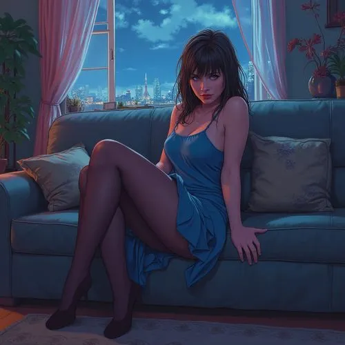 blue room,elvira,fujiko,soir,gentiana,blue dress,Illustration,American Style,American Style 11