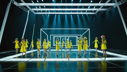 high-visibility clothing,choreography,mannequins,yellow light,mannequin silhouettes,partition,stage design,perfume,perfume bottle silhouette,neon human resources,girl group,catwalk,visual impact,exo-earth,spy visual,yellow,cube background,yellow jumpsuit,highlighter,canary,Photography,Documentary Photography,Documentary Photography 06