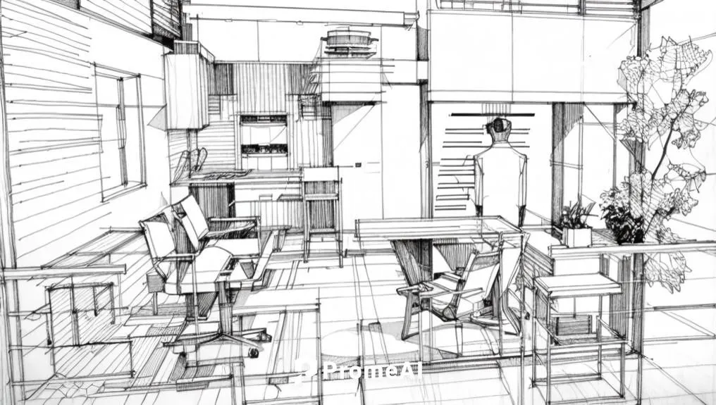 house drawing,wireframe,frame drawing,wireframe graphics,japanese architecture,core renovation,office line art,pencils,archidaily,architect plan,mono-line line art,an apartment,kitchen design,technica