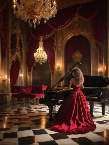 pianoforte,habanera,concerto for piano,pianist,the piano,rosenkavalier,piano,traviata,parlor,grand piano,piano player,concerto,piano petals,netrebko,red gown,pianola,bergersen,mezzosoprano,woman playing violin,steinway,Conceptual Art,Sci-Fi,Sci-Fi 16