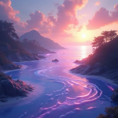 purple landscape,fantasy landscape,sailing blue purple,wavelength,fragrant snow sea,purple blue ground,Photography,General,Realistic