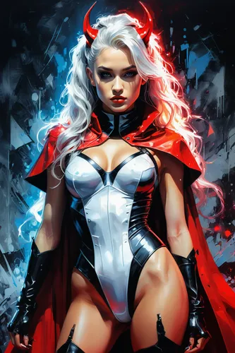 scarlet witch,super heroine,vampire woman,red super hero,fantasy woman,evil woman,goddess of justice,vampire lady,harley,femme fatale,superhero background,spawn,harley quinn,widow,god of thunder,red cape,huntress,red riding hood,red,super woman,Illustration,American Style,American Style 09