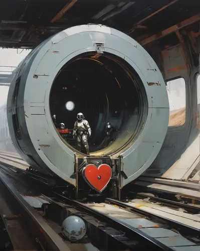 Imagine a futuristic sci-fi adventure where a group of rebels use a heart medallion as a key to unlock a hidden portal on a high-speed railway, unraveling a conspiracy.,heart medallion on railway,red 