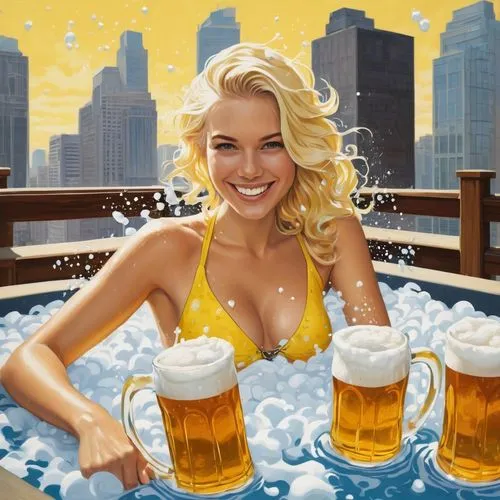 the blonde in the river,warsteiner,pilsner,hefeweizen,bitburger,beermaker,Illustration,American Style,American Style 08