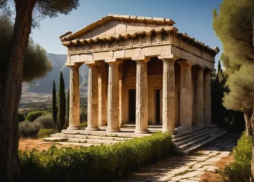 greek temple,temple of diana,roman temple,segesta,tempio,panagora,celsus library,capitolium,ancient olympia,artemis temple,gennadius,palmyra,peristyle,temple of hercules,erechtheus,delphi,acropolis,house with caryatids,akropolis,messene,Illustration,Japanese style,Japanese Style 13