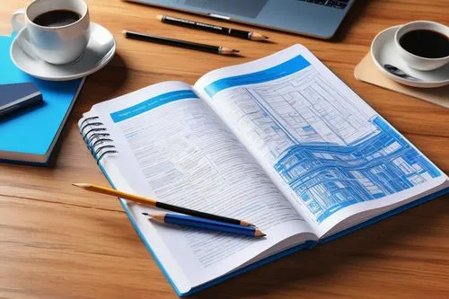 Modern digital design book, open on a wooden desk, surrounded by scattered papers, pencils, and a cup of coffee, second edition cover with vibrant blue and white colors, bold font title "Computer Arch