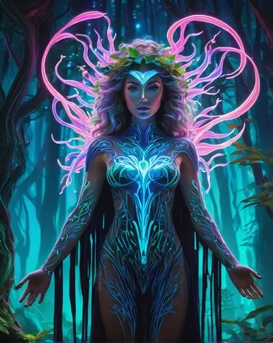 kerrii,kerrigan,blue enchantress,neon body painting,alani,the enchantress,sorceror,eudendrium,varya,enchantress,organica,bioluminescent,fantasy woman,nebula guardian,margairaz,prospera,aniva,elementals,leota,dryad,Illustration,Realistic Fantasy,Realistic Fantasy 20