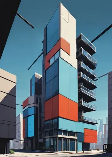 cubic house,superblock,modern architecture,ideon,apartment block,multistorey,density,lofts,office buildings,apartment blocks,apartment building,kirrarchitecture,industrial building,apartment buildings,superblocks,morphosis,cantilevers,bulding,aniplex,zoku,Illustration,Japanese style,Japanese Style 07