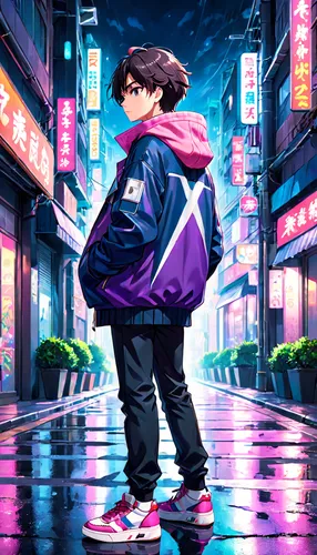 anime japanese clothing,anime 3d,world digital painting,osomatsu,anime cartoon,pedestrian,anime boy,tokyo,80's design,tokyo city,cyberpunk,80s,hong,yukio,music background,ipê-purple,2d,city youth,vapor,anime,Anime,Anime,General