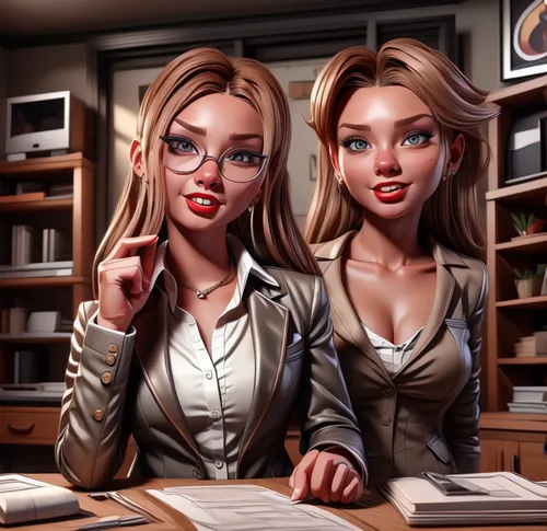 receptionists,businesswomen,librarian,business women,secretary,receptionist,sci fiction illustration,tutor,office worker,tutoring,bookkeeper,businesswoman,business girl,optician,two girls,bad girls,world digital painting,reading glasses,girl studying,business woman