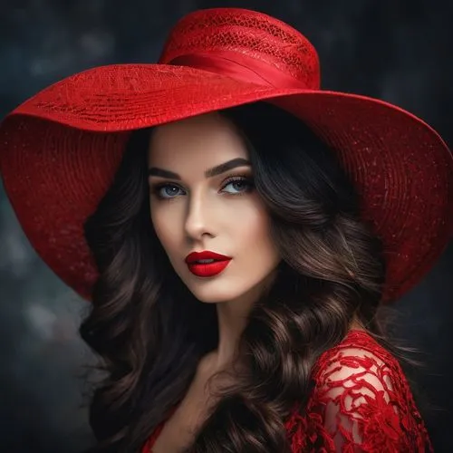 red hat,the hat-female,the hat of the woman,woman's hat,girl wearing hat,lady in red,petrova,olesya,flamenca,akubra,women's hat,black hat,pointed hat,man in red dress,romantic portrait,ladies hat,elitsa,red coat,evgenia,red gown,Photography,General,Fantasy