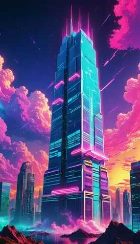 cybercity,cybertown,skyscraper,skyscraping,colorful city,cyberpunk,Conceptual Art,Sci-Fi,Sci-Fi 28