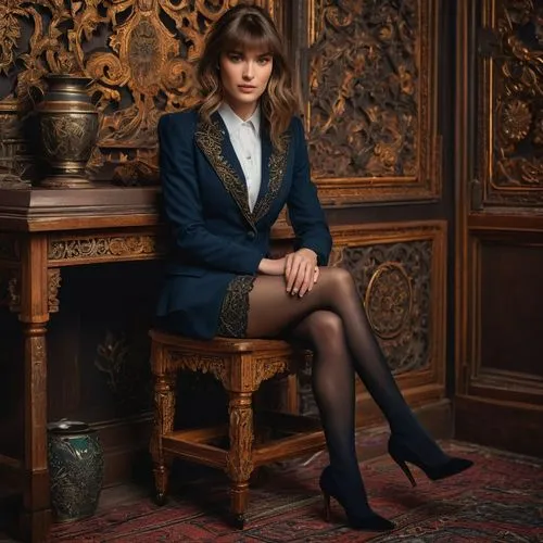 secretary,felicity jones,business woman,navy suit,business girl,businesswoman,official portrait,agent provocateur,court shoe,beautiful legs,legs,sitting on a chair,elegance,leather shoes,elegant,woman in menswear,clue and white,librarian,mi6,legs crossed,Photography,General,Fantasy