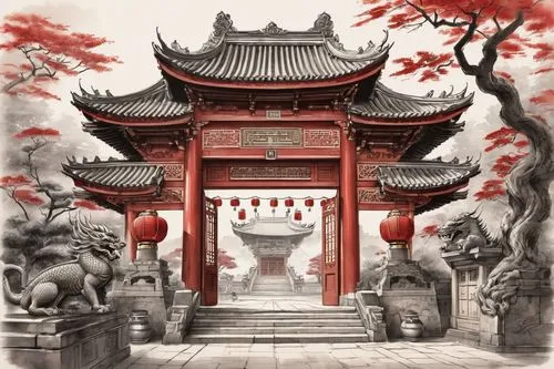 asian architecture,yangquan,yuanzhong,xiaogong,shuozhou,sanshui,qibao,xuezhong,oriental painting,jinyuan,victory gate,yangqin,zhaozhou,yanzhao,lianzhong,rongfeng,fengwu,wuzhong,yonghao,jianghuai,Illustration,Paper based,Paper Based 30