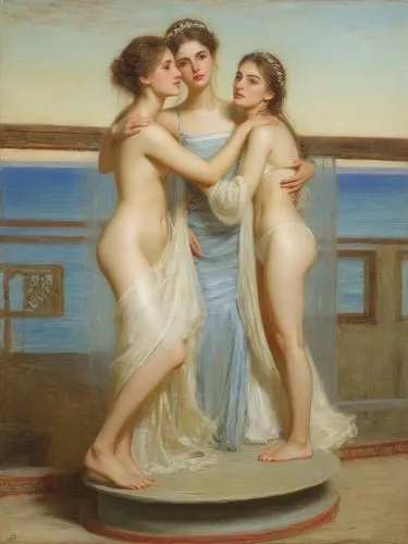 the three graces,rhinemaidens,bathers,maidens,quartetto,quartette,Art,Classical Oil Painting,Classical Oil Painting 13