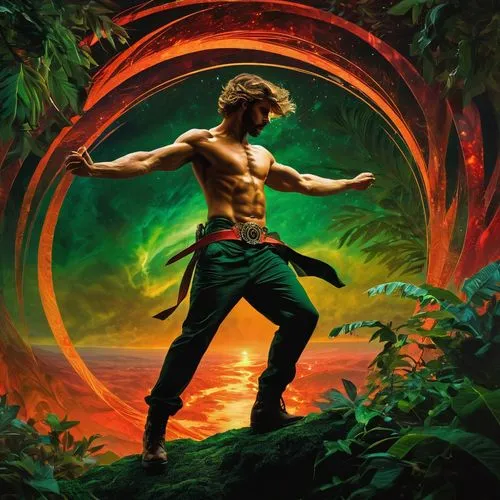 kongfu,tarzan,varekai,ryu,strider,firedancer,kalaripayattu,bagua,zagor,fire dancer,orpheus,world digital painting,tandava,taijiquan,fire dance,samuil,beltane,capoeirista,baguazhang,kamehameha,Conceptual Art,Fantasy,Fantasy 05