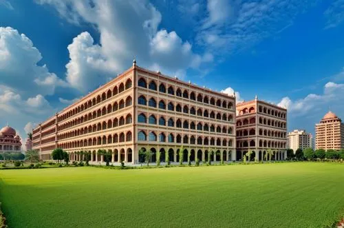 based on the reference image create a similar façade scheme. add Islamic style of architecture ,a large building with many windows on the top of it,shenzhen vocational college,soochow university,hiran