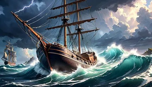 sea storm,maelstrom,caravel,poseidon,charybdis,galleon,Anime,Anime,Cartoon