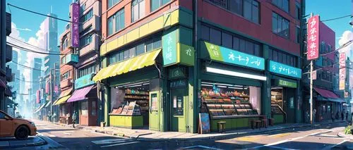 convenience store,grocery,deli,grocery store,store fronts,city corner,colorful city,grocer,ginza,shopping street,shinjuku,bakery,tokyo city,watercolor shops,store front,supermarket,chinatown,ice cream shop,shops,flower shop,Anime,Anime,Realistic