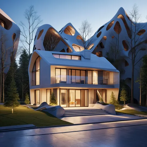 zaha hadid house,modern architecture,futuristic architecture,3d rendering,modern house,cubic house,building honeycomb,eco-construction,honeycomb structure,dunes house,cube house,arhitecture,cube stilt