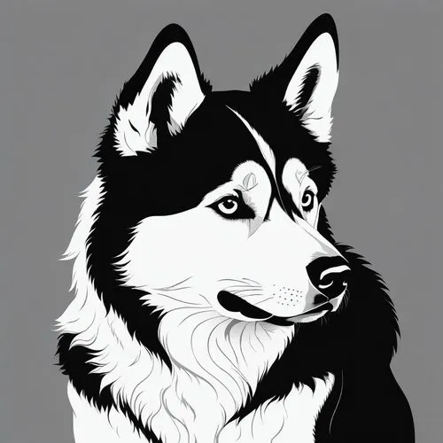 malamute,graywolf,dog line art,husker,huskie,dog illustration,Illustration,Black and White,Black and White 33