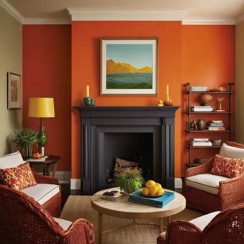 Interior paint color ideas home bunch interior design ideas Interior colour design,fire place,fireplaces,sitting room,teal and orange,family room,fireplace,murcott orange,stucco wall,orange,contempora