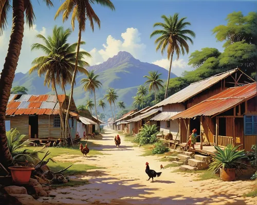 southeast asia,fishing village,village scene,kohphangan,vietnam,tahiti,haiti,laos,thailand,traditional village,borneo,mountain village,thai,rural landscape,village life,moorea,samoa,home landscape,seychelles,south east asia,Conceptual Art,Sci-Fi,Sci-Fi 19