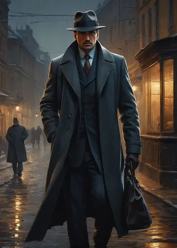 detective,mafia,overcoat,sherlock holmes,spy,holmes,investigator,spy visual,inspector,banker,game illustration,private investigator,fedora,al capone,pandemic,gentleman icons,trench coat,secret agent,man with umbrella,the pandemic,Art,Classical Oil Painting,Classical Oil Painting 18