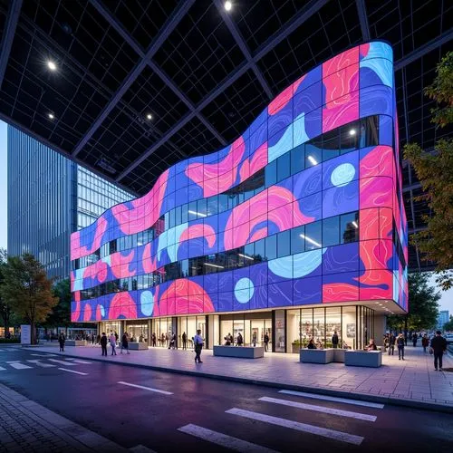 colorful facade,mvrdv,sanlitun,hongdan center,ocad,dongdaemun,futuristic art museum,medibank,ngv,new building,vivid sydney,danube centre,walt disney center,glass building,cube house,multistoreyed,modern building,technopolis,cinerama,skolkovo