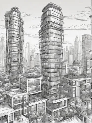 highrises,unbuilt,arcology,urban development,redevelop,city buildings,overdevelopment,buildings,high rises,urbanization,penciling,sketchup,tall buildings,skyscraping,densification,megaproject,microdistrict,urban towers,urbanizing,megapolis,Illustration,Black and White,Black and White 05