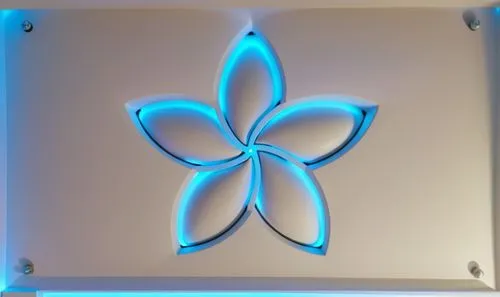 Gypsum decoration in the ceiling of a room with hidden LED lighting the ceiling,a blue flower is sitting on a shelf,led lamp,wall light,electroluminescent,blue leaf frame,om,wall lamp,Photography,Gene