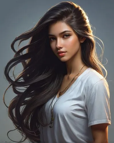 girl portrait,portrait background,fantasy portrait,romantic portrait,digital painting,asian semi-longhair,girl drawing,young woman,world digital painting,portrait of a girl,girl in t-shirt,eurasian,mystical portrait of a girl,smooth hair,indian girl,girl in a long,asian woman,rapunzel,filipino,girl on a white background,Conceptual Art,Fantasy,Fantasy 16