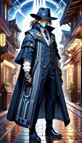 admiral von tromp,dodge warlock,magistrate,frock coat,hatter,steampunk,clockmaker,magus,pilgrim,imperial coat,undertaker,gunfighter,magician,investigator,athos,hamelin,rorschach,3d crow,masquerade,fedora,Anime,Anime,General