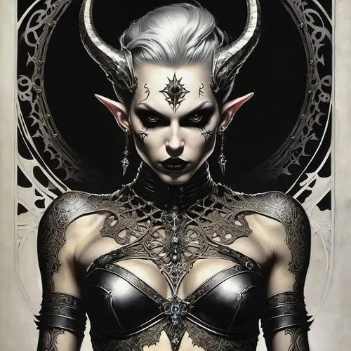 dark elf,the enchantress,priestess,elven,sorceress,fantasy portrait,fantasy art,huntress,queen of the night,horned,fantasy woman,gothic portrait,female warrior,evil woman,warrior woman,widow spider,evil fairy,diablo,gothic fashion,widow,Illustration,Realistic Fantasy,Realistic Fantasy 10